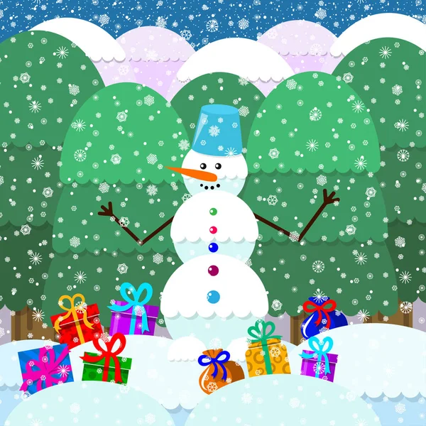 Illustratie Voor Kerstmis Kerstboom Geschenken Sneeuwvlokken Alle Elementen Bevinden Zich — Stockvector