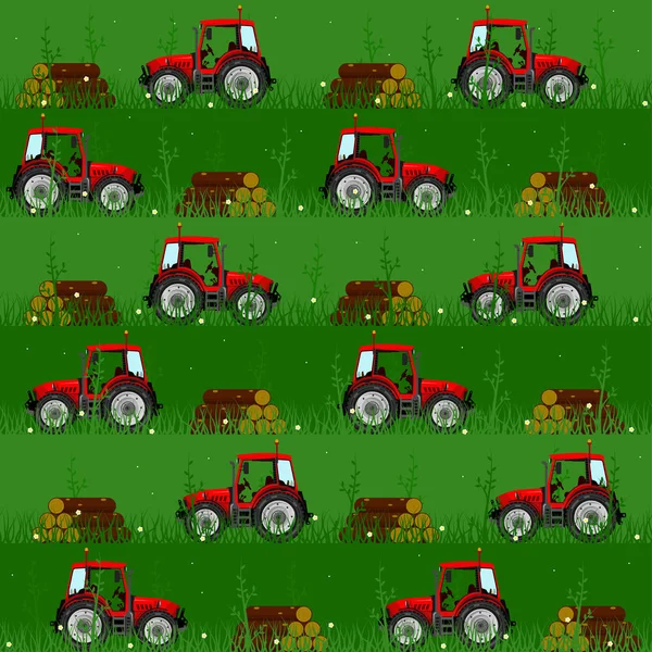 Varrat Nélküli Minták Val Traktorok Dekoráció Húsok Nyomtatási Vagy Reklám — Stock Vector