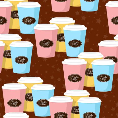 Kahve Tema Dikişsiz desen. Dekorasyon, baskı, ambalaj kağıdı ya da reklam için. 