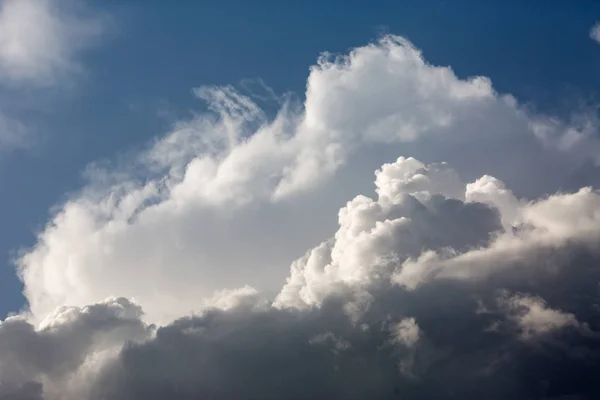 Nagy Göndör Felhő Kék Fényes Nap Délután Naplemente Előtt Bolyhos — Stock Fotó