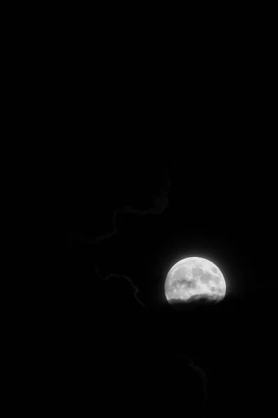 Black White Photograph Blood Moon Eclipse Taken Bulgaria Thick Black — Stock Photo, Image