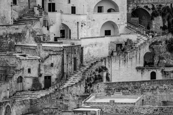 Černá a bílá dojem, Matera, Itálie — Stock fotografie