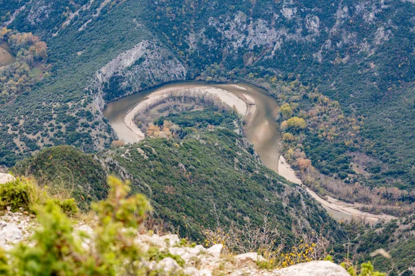 Hazy day, aerial view of river Nestos, Xanthi region, Greece. Nestos River is well known as favorite Greek destination for canoe and kayak