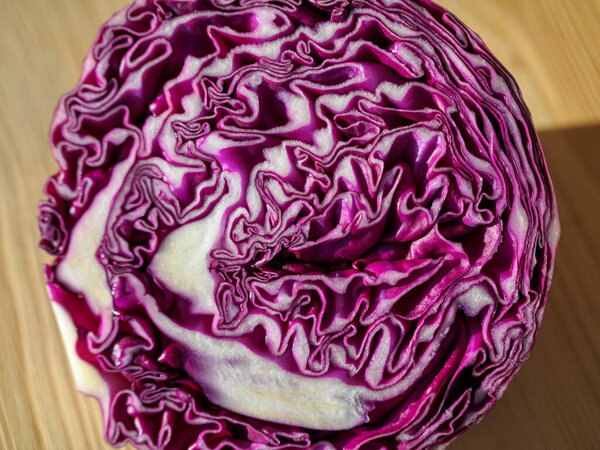 Fresh purple cabbage cut in half
