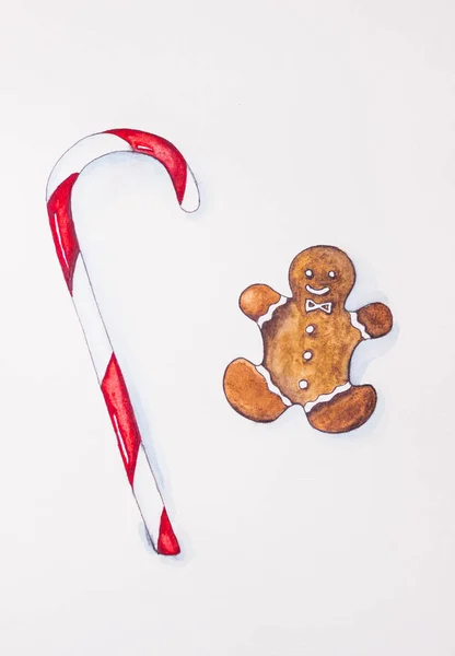 Akvarel Kresba Stylu Náčrtu Vánoční Perník Cukroví Papíře — Stock fotografie