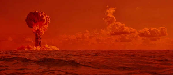 Esplosione Una Bomba Nucleare Nell Oceano Testare Arma — Foto Stock