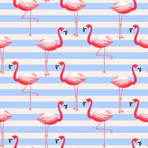 Flamingo exótico pájaro rayado patrón sin costuras . — Vector de stock