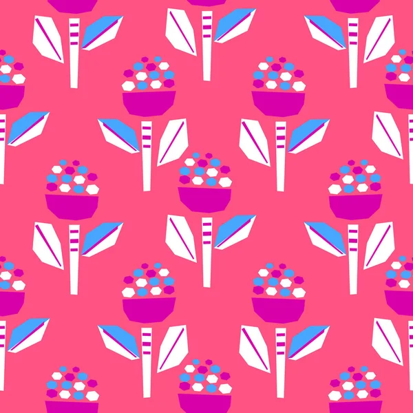 Cutout bold bright pink flower seamless pattern. — Stock Vector