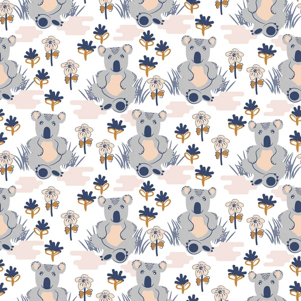 Lindo vector de patrón sin costura animal koala para tela de impresión de bebé . — Vector de stock