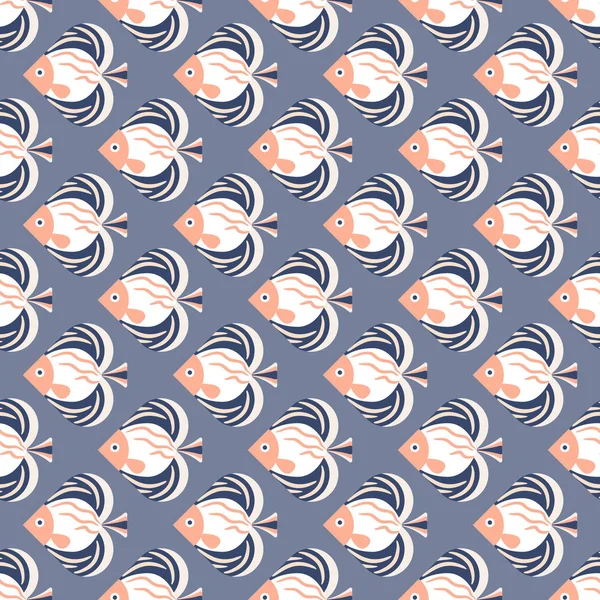 Peces rosa y azul vida marina patrón sin costuras . — Vector de stock