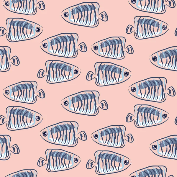 Pescado rosa y azul marino lindo patrón sin costura . — Vector de stock