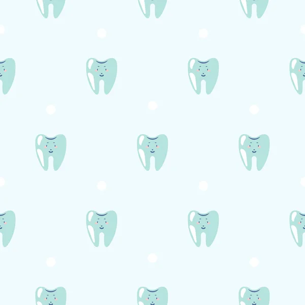 Lindos dientes bebé dental azul patrón de fondo . — Archivo Imágenes Vectoriales