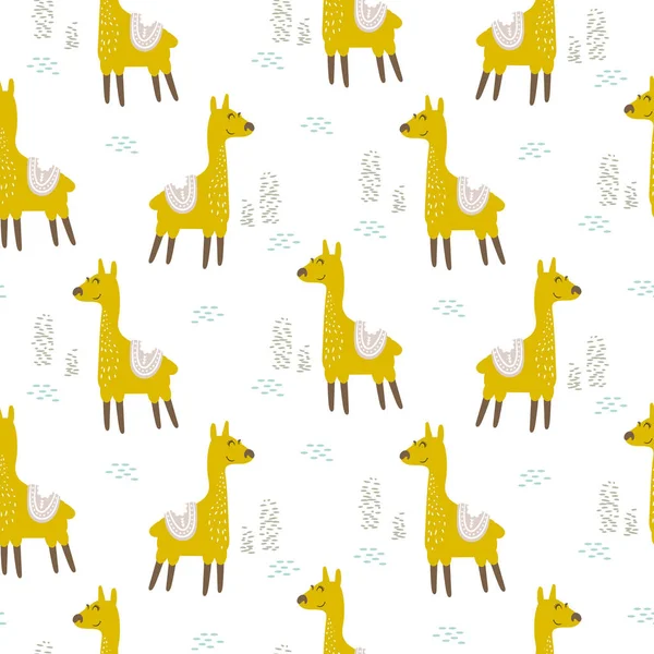 Alpaca lindo animal patrón de vector sin costura . — Vector de stock