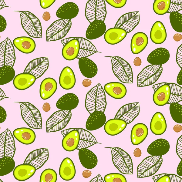 Avocado groen op pastel roze naadloze vector patroon. — Stockvector