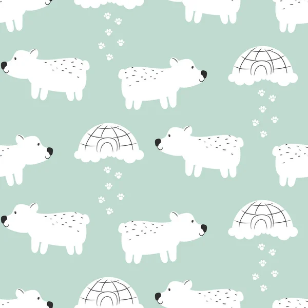 Polar bear cute seamless vector pattern. — Stock Vector