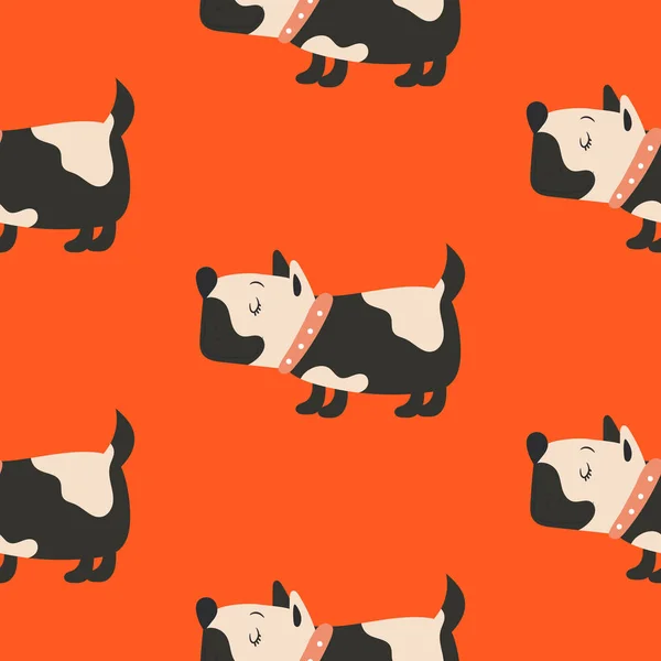 Varrat nélküli mintát, aranyos kutyák piros háttérrel. — Stock Vector