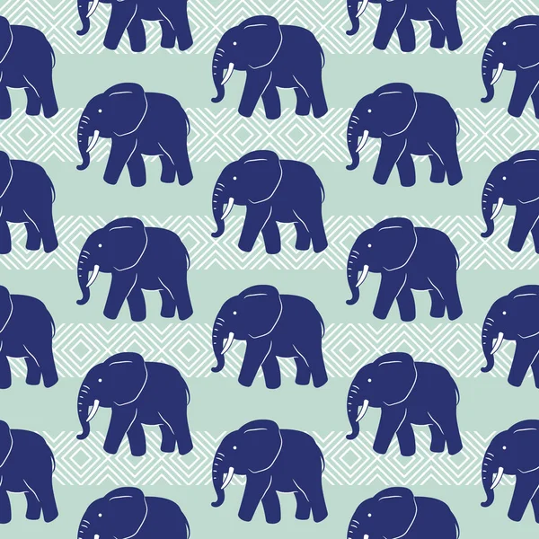 Blue elephant seamless vector pattern. — Stock Vector