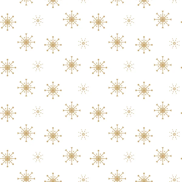 Sneeuwvlok naadloze wit en goud winter vector patroon. — Stockvector