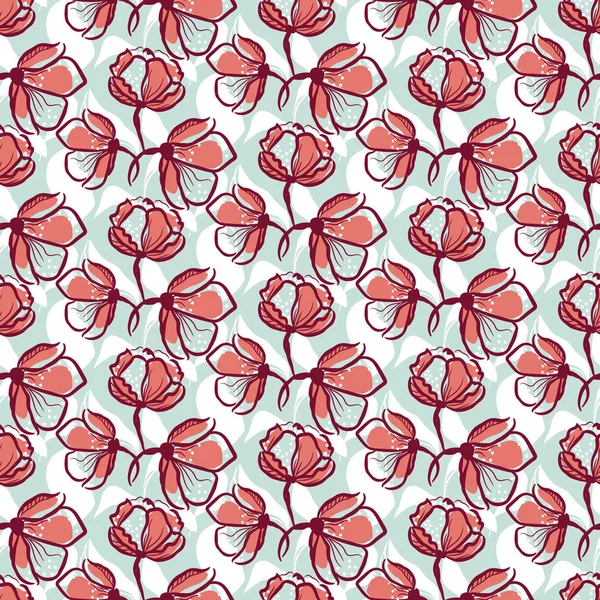 Fleur dessinée à la main motif vectoriel sans couture dans des couleurs roses et bleues . — Image vectorielle