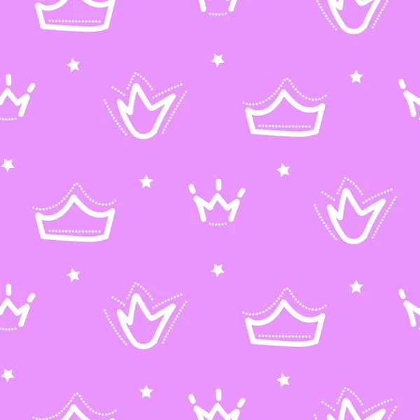 Crown seamless vector pattern. Pink girl repeat background. — Stock Vector