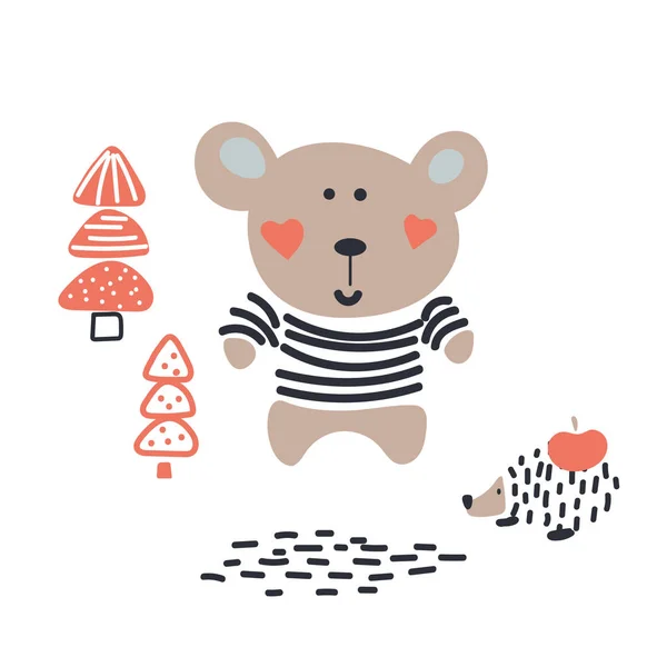 Дитячий ведмідь мила тварина в лісі Векторні ілюстрації . — стоковий вектор