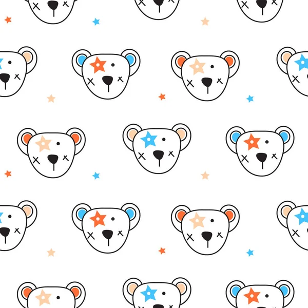 Cute bear heads and stars seamless pattern vector. — Stock Vector