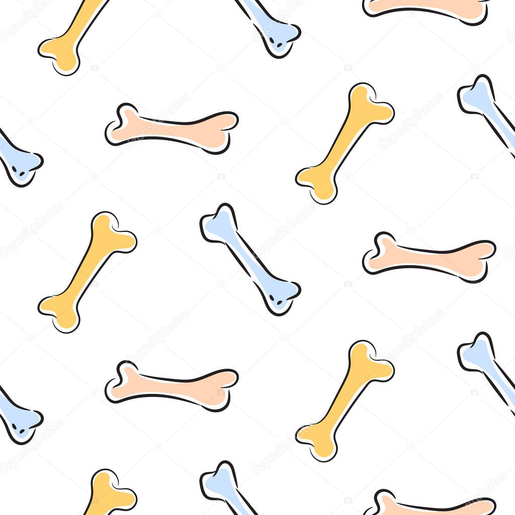 Bones seamless vector pastel color pattern. Dog toys cute background.