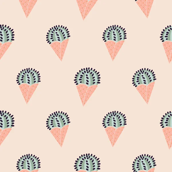 Cactus helado cono waffle patrón de vectores sin costura . — Archivo Imágenes Vectoriales
