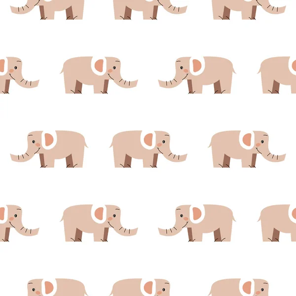 Olifant naadloze vector patroon. Schattige dierentuin Afrikaanse dieren licht beige print. — Stockvector