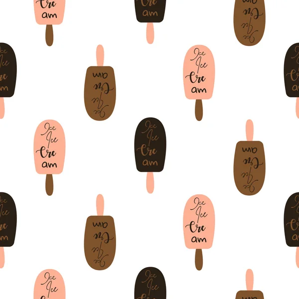 Ice cream seamless pattern vector. Chocolate glazed popsicle with text fun background. — Stock Vector