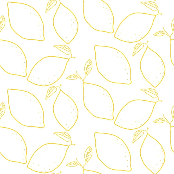 Лимонный контур желтого бесшовного векторного фона. Линия стиль фруктов бесшовный шаблон . — стоковый вектор