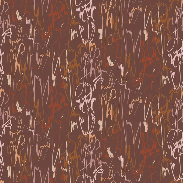 Scribbled firma tinta marcas marrón oxidado patrón de vectores sin costura . — Archivo Imágenes Vectoriales