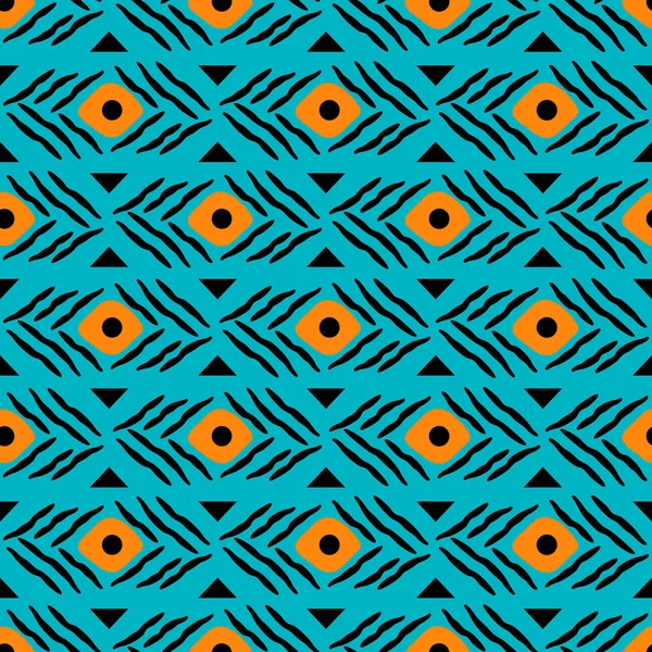 ターコイズブルー部族の民族幾何学的形状シームレスベクトルパターン. — ストックベクタ