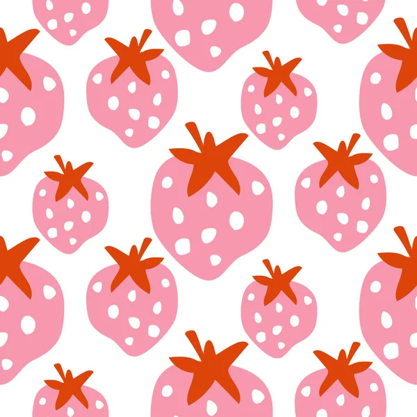 Naadloze aardbei patroon textuur met vet roze Berry vector. — Stockvector