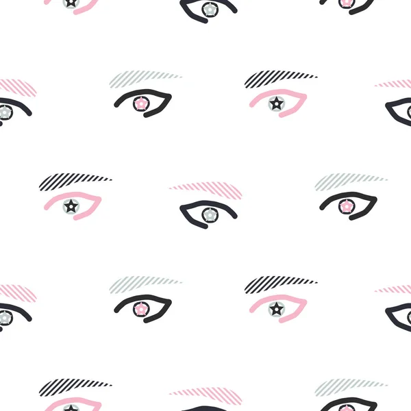 Ojos de patrón sin costuras cejas en estilo hipster. Fondo de textura juvenil vectorial para impresión . — Vector de stock