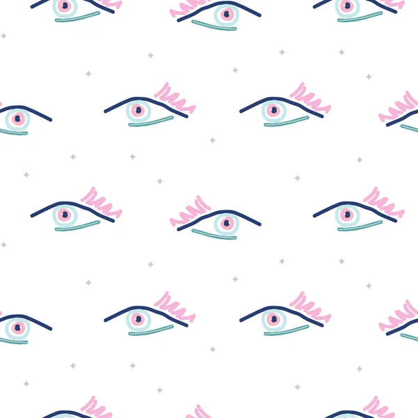 Ojos en estilo hipster arte pop hipster patrón sin costuras. Fondo de textura juvenil vectorial para impresión . — Vector de stock