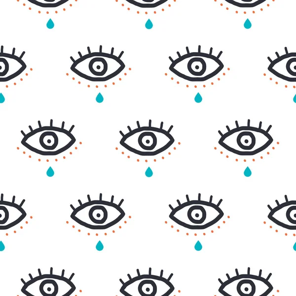 Ojos con lágrima gota en el estilo hipster arte pop hipster patrón sin costuras. Fondo de textura juvenil vectorial para impresión . — Vector de stock