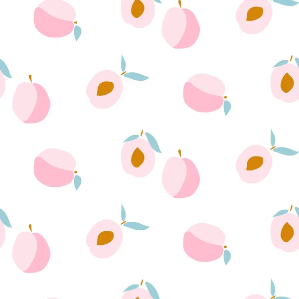 Peaches seamless pattern. Vector pink fruit cartoon style background. — Stock Vector
