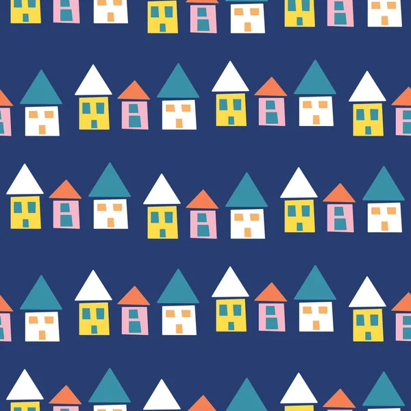 Skandinavischen Haus Hütte Muster Vektor Hintergrund. blaues nahtloses Muster. — Stockvektor