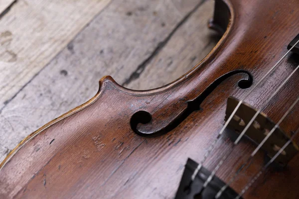 Uma Parte Violino Uma Viola Fundo Madeira — Fotografia de Stock