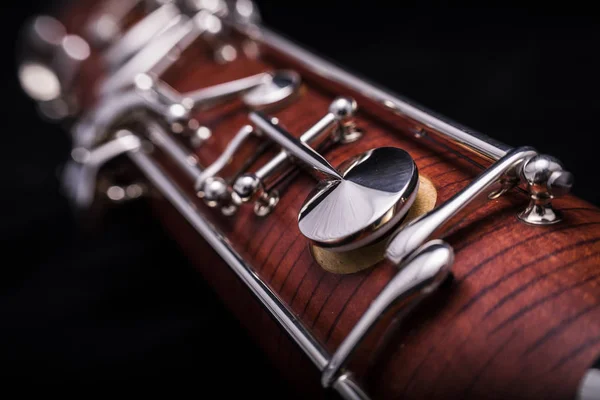 Part Bassoon Silver Plated Keys Black Background — Stock Photo, Image