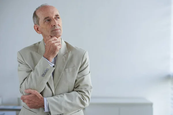 Aged Entrepreneur Looking Holding Hand Chin Thinking — Stock Photo, Image