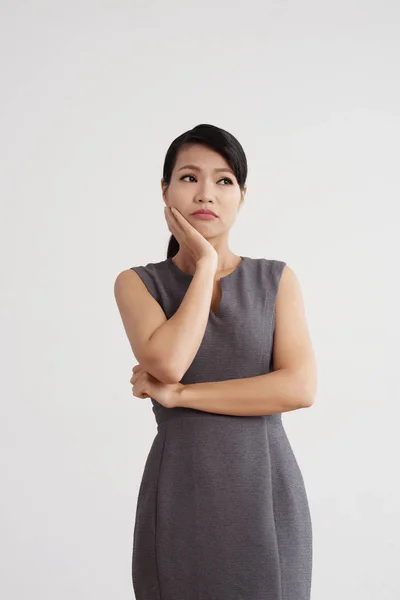 Retrato Mujer Negocios Triste Aislado Sobre Fondo Blanco —  Fotos de Stock