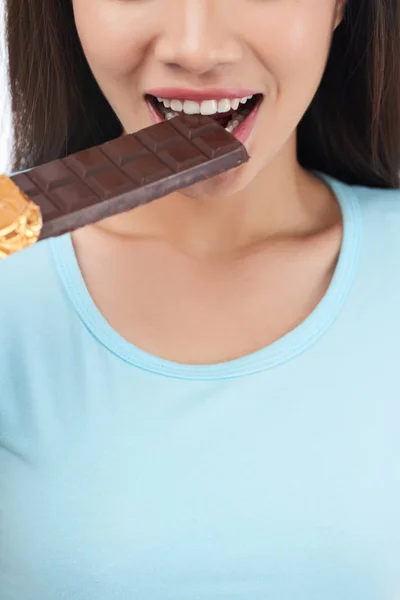 Cropped Image Young Woman Enjoying Milk Chocolate — Stock Photo, Image