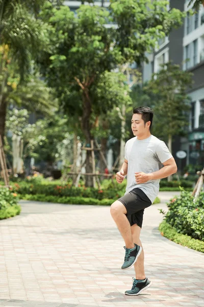 Active Handsome Young Man Running Outdoors — Stock Photo, Image