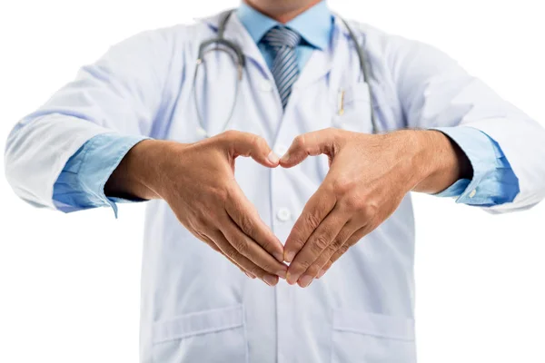 Imagen Recortada Del Médico General Haciendo Forma Corazón Con Sus — Foto de Stock