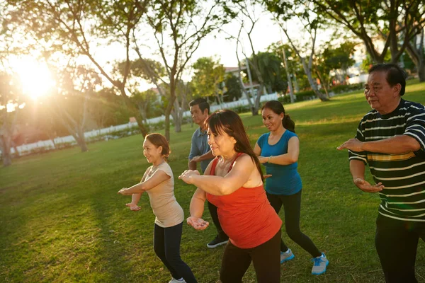 Active Senior Asian People Exercising Together Morning — Stock Photo, Image