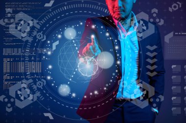 Düğme yenilikçi arabiriminin dokunmadan işadamı kırpılmış görüntü