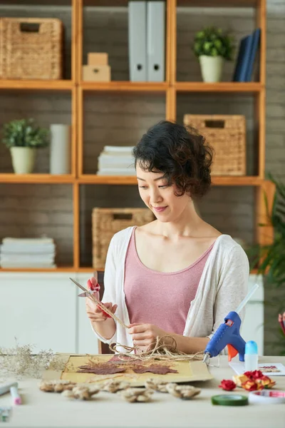 Asian Art Designer Woman Sitting Desk Making Creative Decor Item — Stock Photo, Image