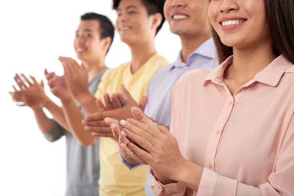 Cropped Image Happy People Smiling Clapping — Stock Photo, Image